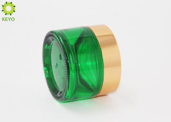 Green Frosted Glass Empty Cosmetic Containers Wide Mouth Type With Golden Plastic Cap