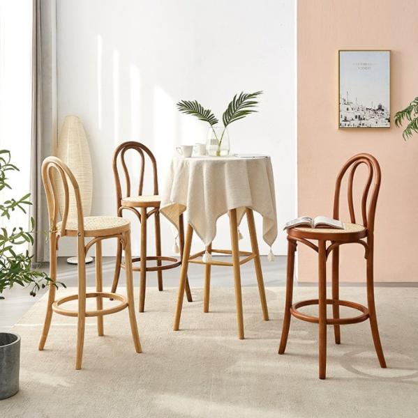 Bent Wood Frame Modern Style Nordic Bar Stool Rattan Chair for Restaurant