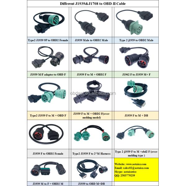 ABS 180g Heavy Duty Deutsch 9 Pin J1939 Bus Cable J1939 to OBD2 Adapter for Commercial Vehicles