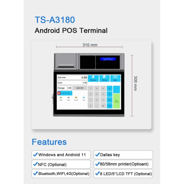 15.6 inch Touch Screen Windows Android 11 Wifi NFC RFID POS Terminal for Restaurants
