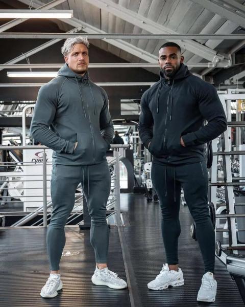                  Outdoor Sport Gym Sets Men Sportswear Tracksuits Two Piece Set Hoodies Men′s Fitness Suit             