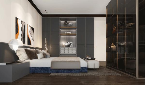 Dark Gray Laminate LED Lights Custom Whole Room Wardrobe Modern Closet