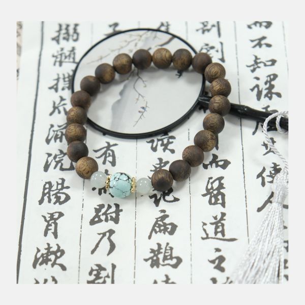 Turquoise Jade Agarwood Bracelet Dark Brown Tenth Grade