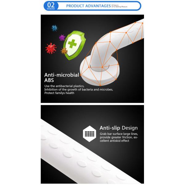 Anti Slip ABS Bathroom Safety Handles , Wall Mounted White Bathroom Grab Bars