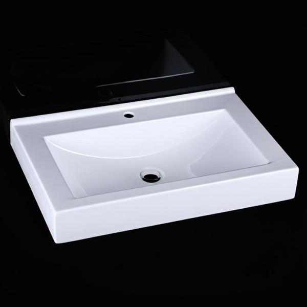 Meuble-lavabo de salle de bain en stock, blanc, simple, avec vasque en porcelaine, plateforme rectangulaire, lavabos en céramique, lavabos de salle de bain sur plan