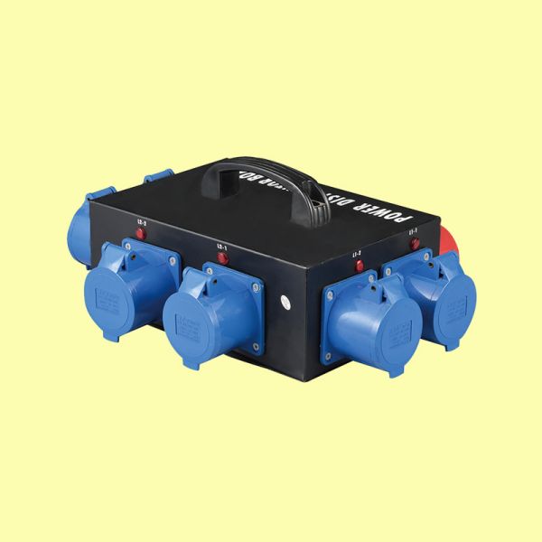 DJ Power Distribution Box 308V 32A 6x16A CEE 3P Outputs Robust Steel Housing EMC/LVD Certified for Events & Performances