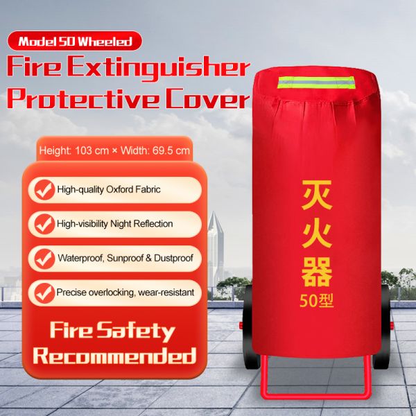 50 Type Trolley Fire Extinguisher Protective Cover, Heavy Duty Oxford Cloth Flame Retardant Dustproof Waterproof Cover, High Visibility Fluorescent Fire Equipment Shield with Custom Text for Industria