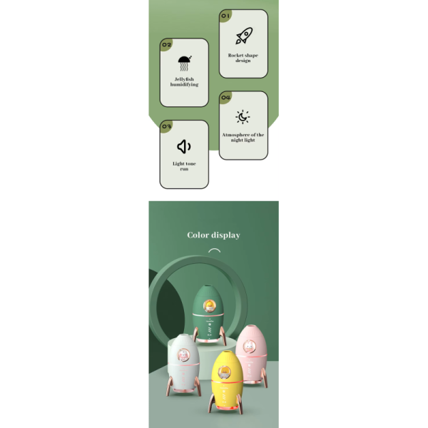 Mini Low Noise Ultrasonic Air Humidifier Aromatherapy Room Humidifier Rocket Shaped
