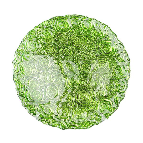 Wholesales Roes Embossed Spray Color Decoration Glass Charger Plate