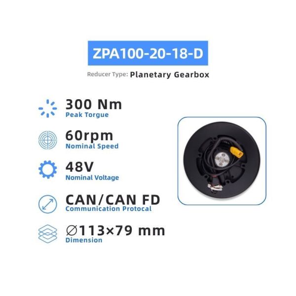 ZBDynamiX ZPA100-20-18-D High-Torque Planetary Joint Actuator for Robotics | 300 Nm Peak Torque, 18:1 Ratio
