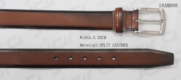 Polished Split Leather Mens Dress Belts Shadow Edges Treatment Available