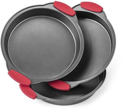 3 Piece NonStick Cake Pans Set with Silicone Handles Easy Release Non Stick Coating Wide Round Ends For Easy Handling