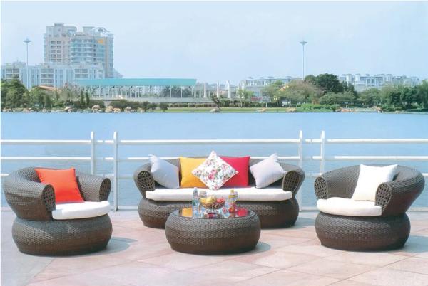 YLX-RN-034 Coffee PE Rattan Single and Three Seater with Table for Outdoor used