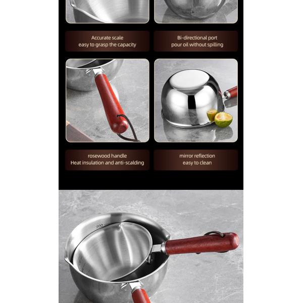 New Arrival Cooking Pot 18/8 Stainless Steel Frying Egg Pot Pan Cooking Pan Spilled Oil Pot With Wooden Handle