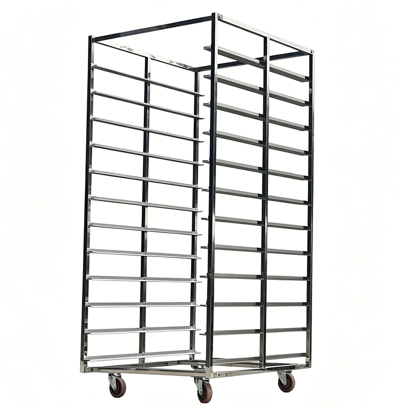 304 Food Grade Stainless Steel Rack Trolley 15 Tier Mirror Polished Rust Resistant Bakery Tray Cart