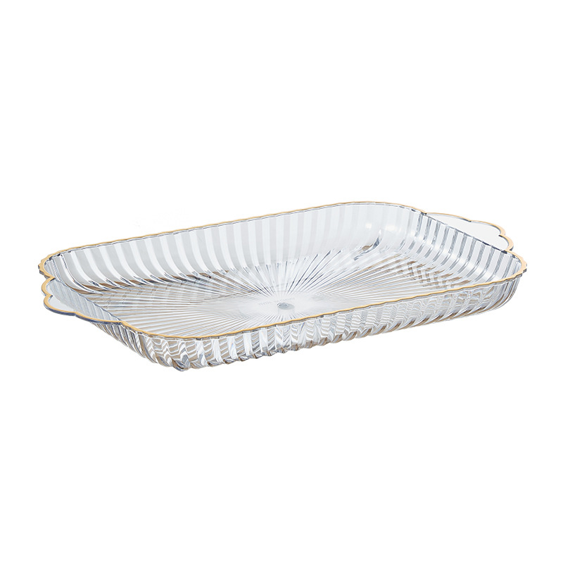 Square Transparent Gold PET Plastic Fruit Tray Luxury Living Room Snacks & Coffee Table Candy Tray for Kitchen Use