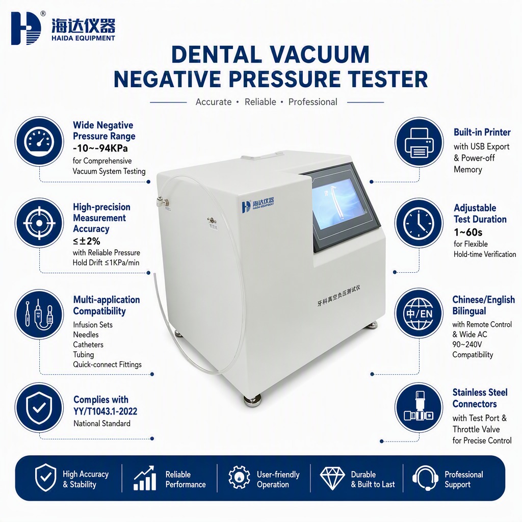 Dental Vacuum Negative Pressure Tester Vacuum Gauge Machine for Dental Suction System Testing Equipment High Precision -94 kPa