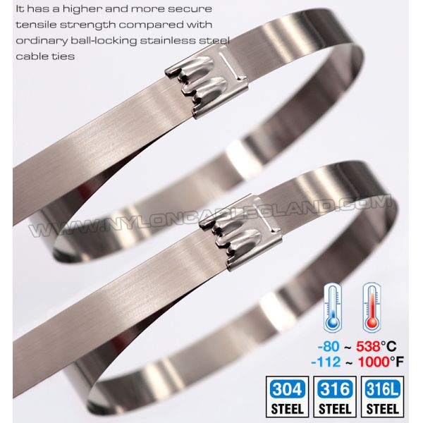 Stainless Steel Cable Ties with Double Ball Lock, 350~1100mm Lengths, 12mm & 16mm Widths, Ø25~278mm