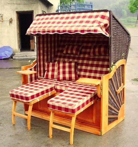 Waterproof Wooden Beach Chair & Strandkorb , Two Seat Beach Chair