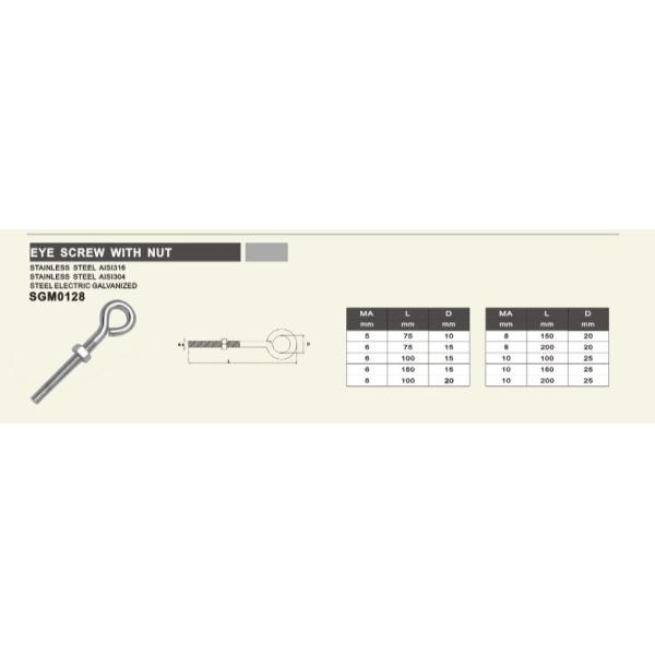 OEM aceito parafuso de parafuso de olho de aço inoxidável com benefício de nozes