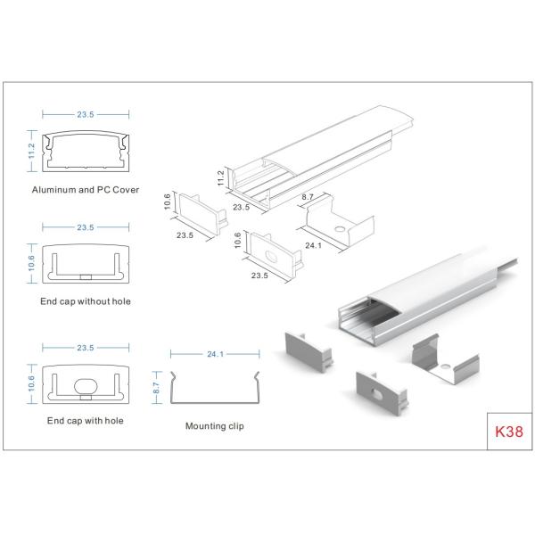 Led Profile Aluminium Extrusion Channel 6063 T5 Alloy Anodized PMMA