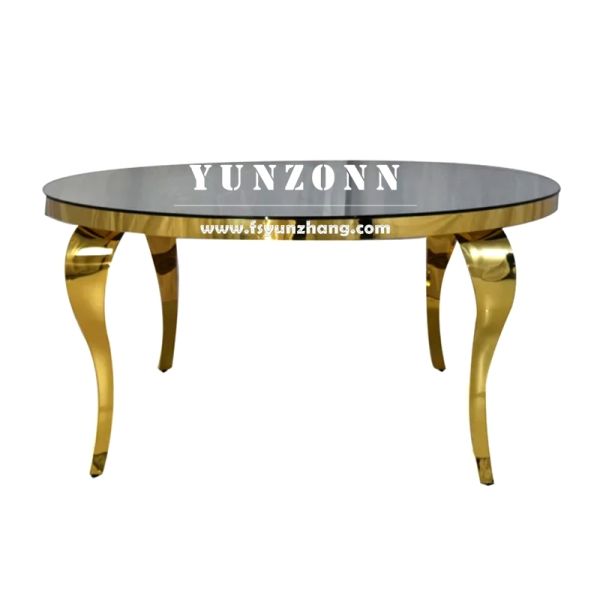 Louis Modern Round Marble Dining Table with Polished Gold Stainless Steel Serpentine Legs for Hotels or Living Rooms