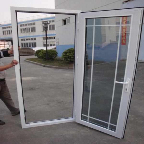 Windproof Double Hinged Glass Entry Doors PVC Impact Resistant ODM