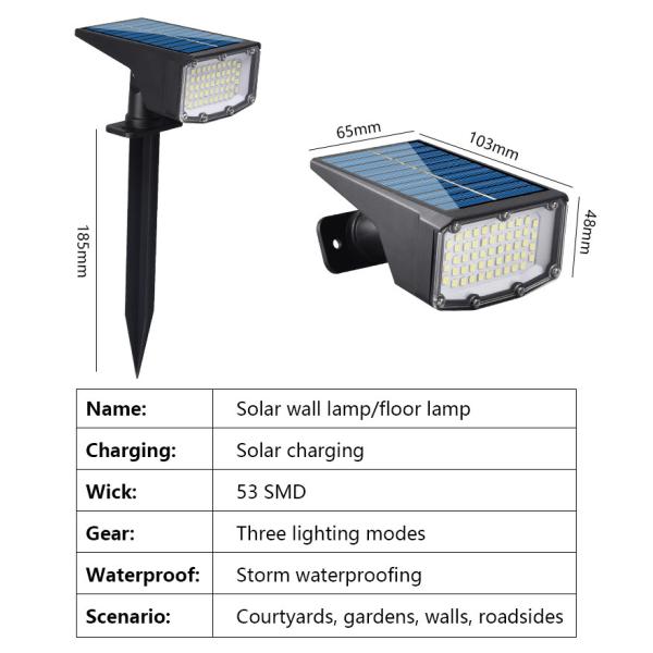 Solar Powered 53 Led Garden Lights Ip65 Waterproof Outdoor Lawn Light with CRI Ra 80