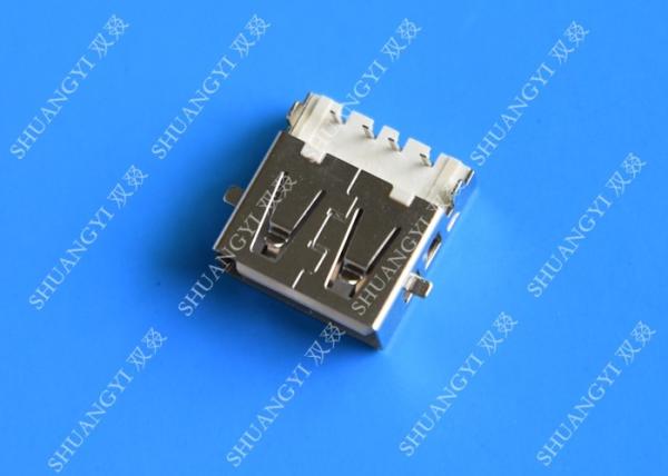 DIP 180 Degree Jack Socket 4 Pin USB Charging Connector , 15mm USB 2.0 Female Type A Connector