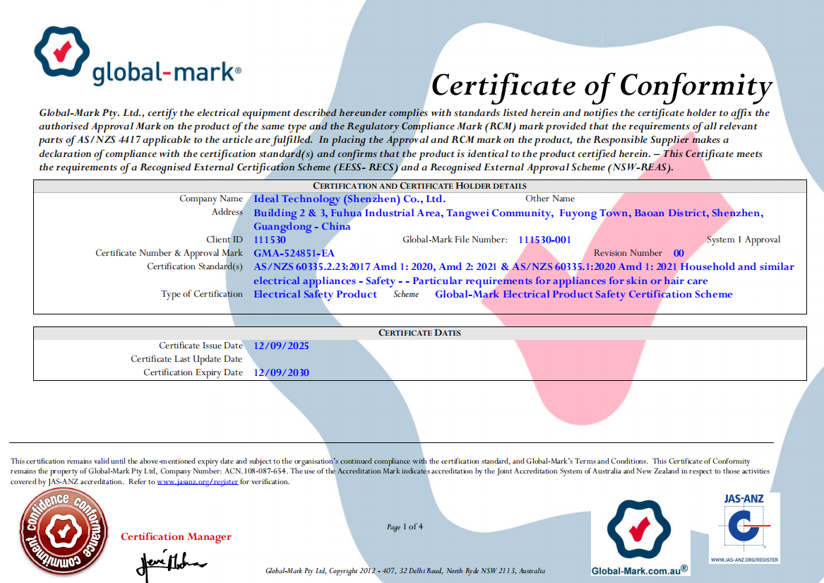 Ideal Technology (Shenzhen) Co.,Ltd Certifications