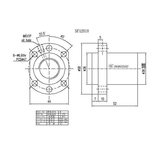 Tornillo de bola TBI SFA2010 20mm Telescópico para Equipos de Perforación