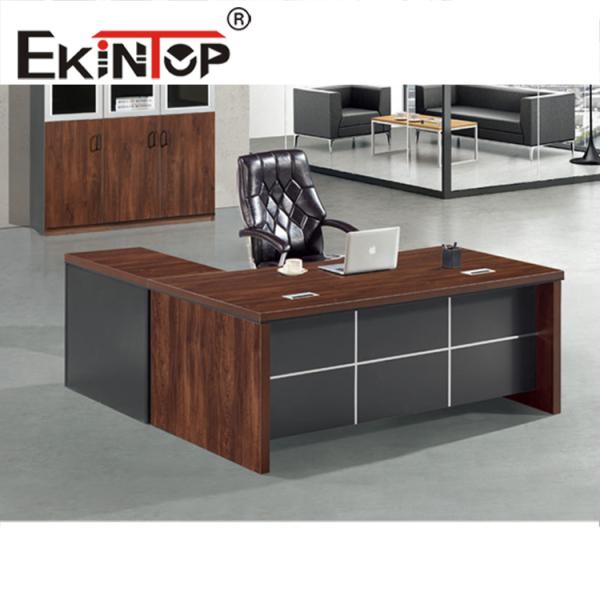 MDF Wooden Executive Large Office Desk L Shaped PVC Edges Mahogany Color