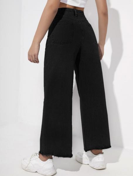Black nine-point long wide-leg jeans