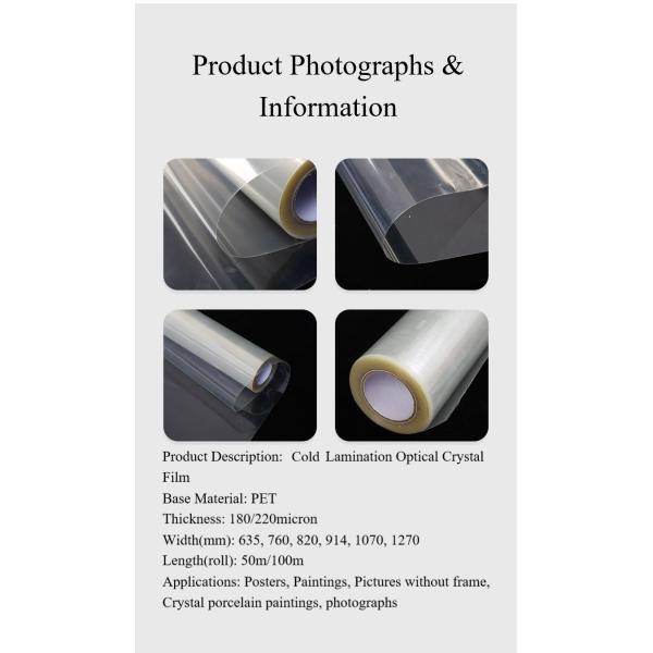 PET Crystal Clear Lamination Film Roll with Protective Layer Self Adhesive Film Roll for Wedding Photos & Decorative Pictures