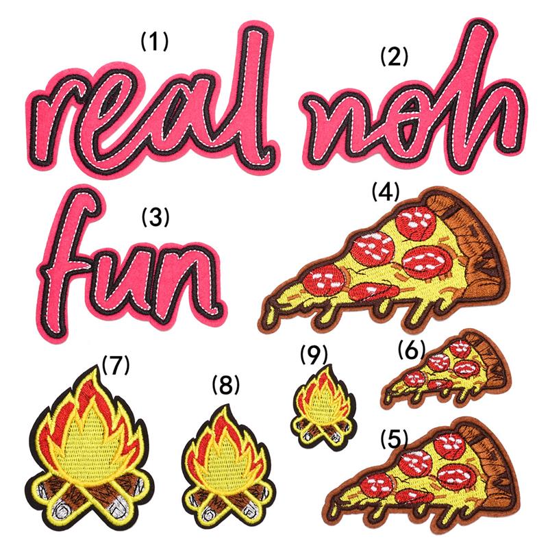 Custom Embroidery Fun Patch Bonfire Iron on Hat Logo Patches Large Sequin Embroidery  Pizza Patch