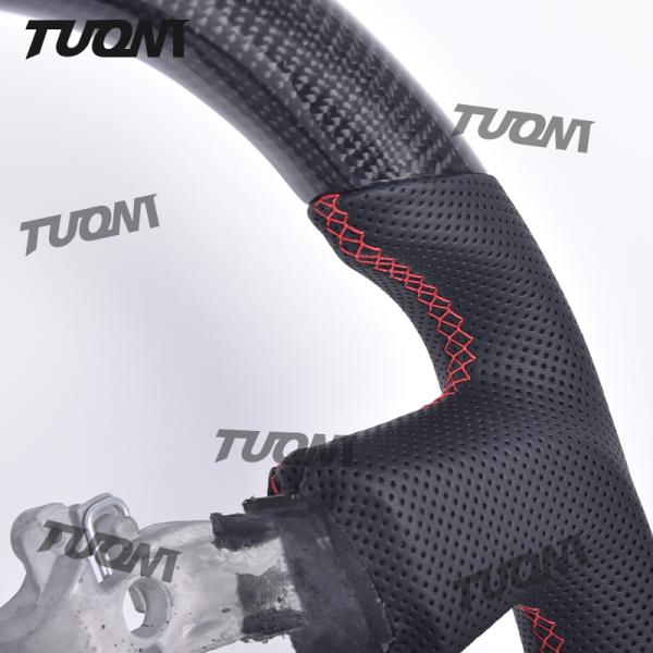 Modern Black Leather Carbon Fiber Toyota Steering Wheel Lightweight Flat Bottom Easy Install