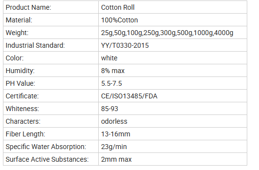 100% Pure Cotton Medical Cotton Roll CE ISO Certified Disposable for Dental and Wound Care