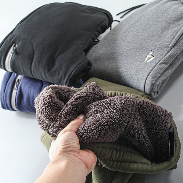 100% Cotton Embroidery Men's Fleece Lined Joggers Padded Warm Pants Trousers for Mid Waist