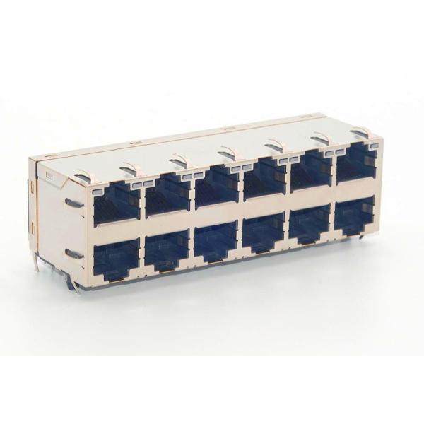 RJ Stacked Modular Jack, Shielded RJ45 Modular Jack Connector,with LEDs, 2x6 Ports