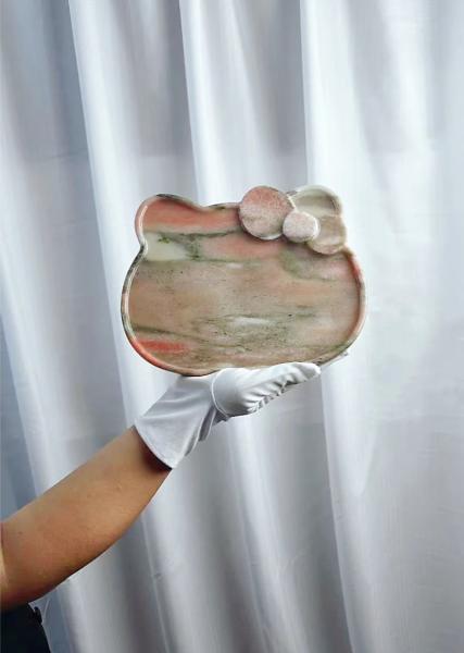 Italy Bvlgari Pink Marble Tray Handcrafted Polished Flat Marble Tray