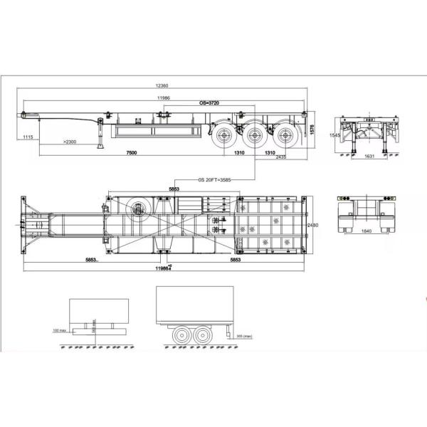 50T Load Capacity 40 FT Skeleton Chassis Semi Trailer for Container Transportation
