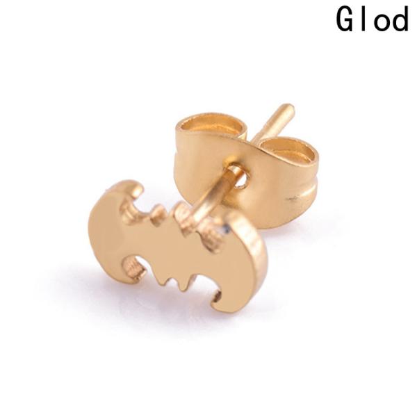 Punk Silver Gold Black Stainless Steel Batman Stud Earrings Cute Brincos Barbell Jewelry For Men Women
