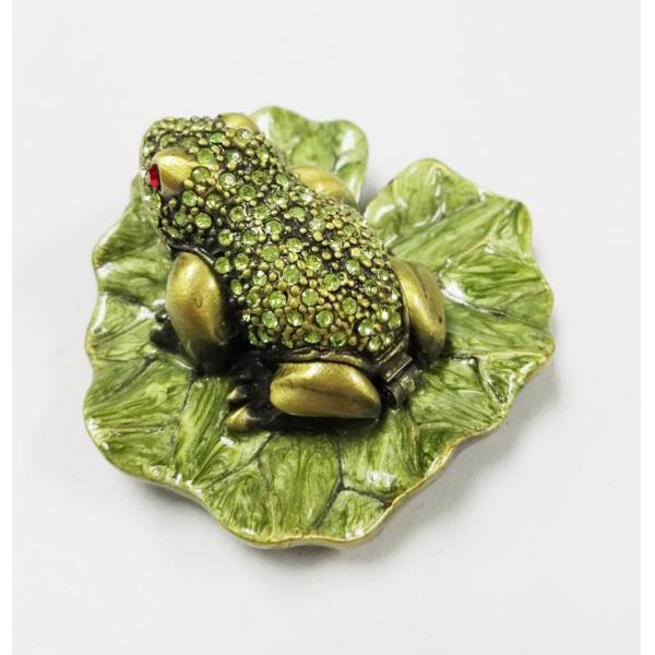 Bejewelled frog Home decoration box Alloy Hand painted crystal Frog metal trinket box