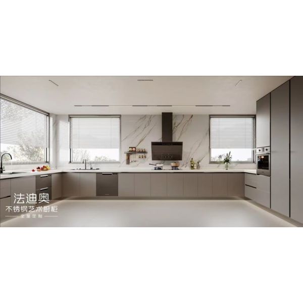 Fadior Sleek Gray Stainless Steel Custom Kitchen Cabinet with Minimalist Design