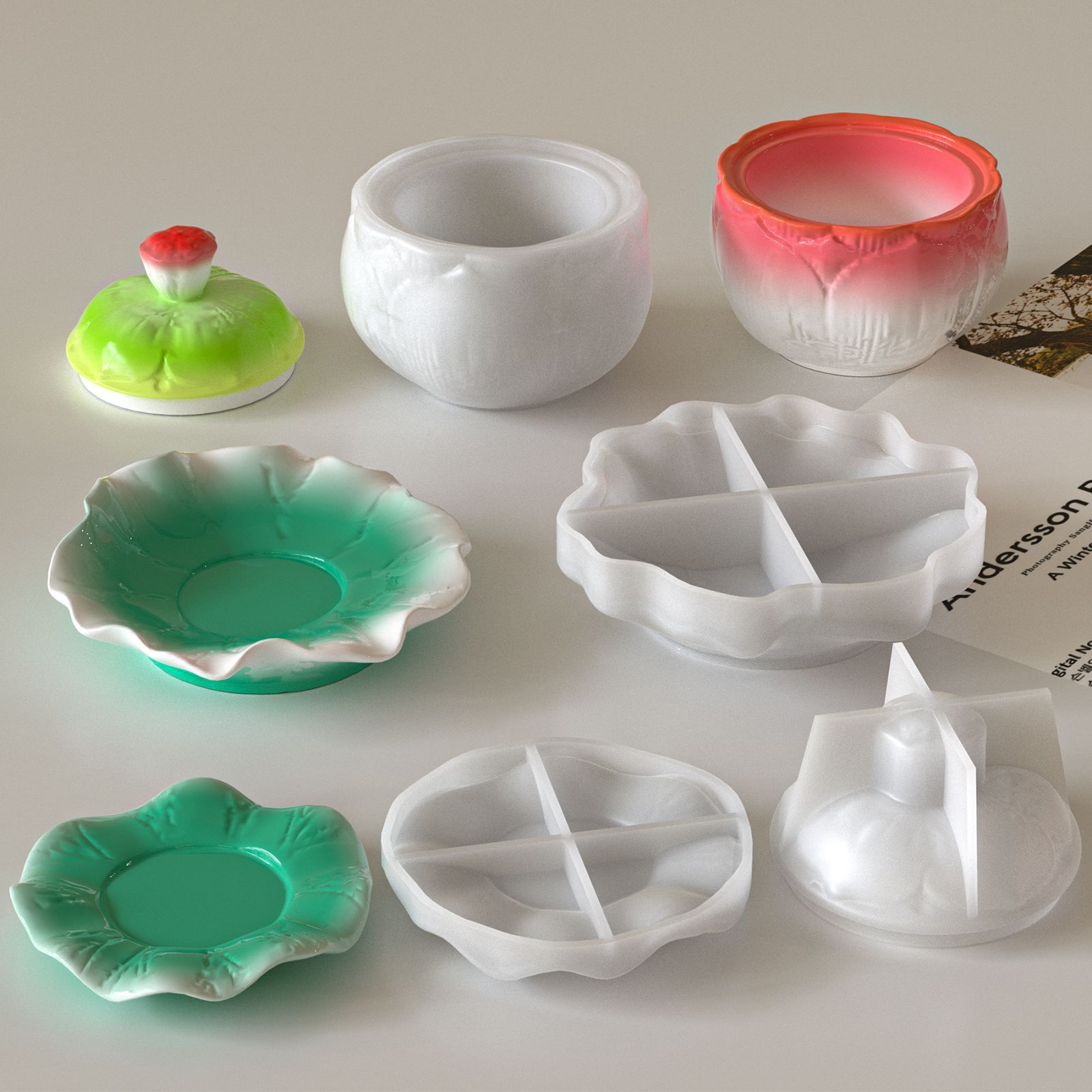 DIY Aromatherapy Gypsum Lotus Leaf Plate Base Tray Lotus Storage Can Candle Cup Silicone Mold