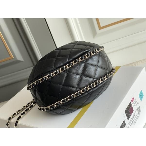 Black Chain Mini Sling Bag Branded Chanel Hobo Handbag Calfskin Leather