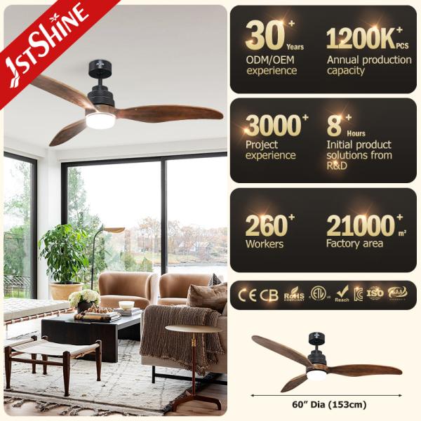 ceiling fan Fã de teto de madeira confortável de 3 lâminas do quarto controlo a distância de 60 polegadas