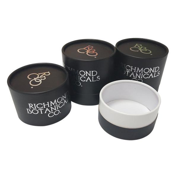 Embossing Black Paper Tea Cylinder Packaging Biodegradable Dustproof