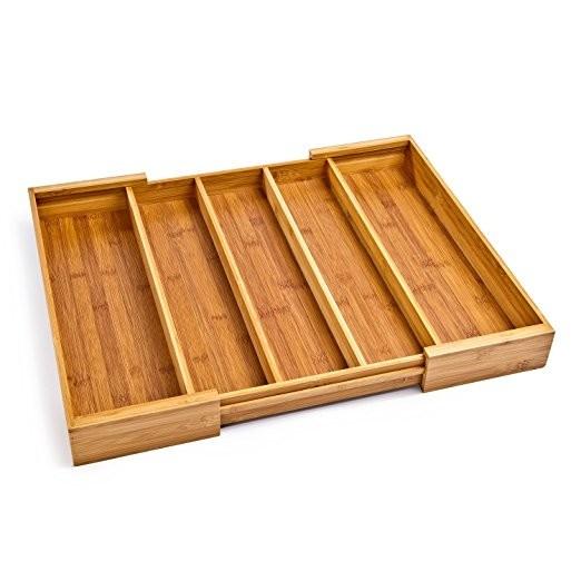 Bamboo Cutlery Tray Kitchen Utensil Tray Cooking Spoon Flatware Drawer Organizer with Storage Dividers
