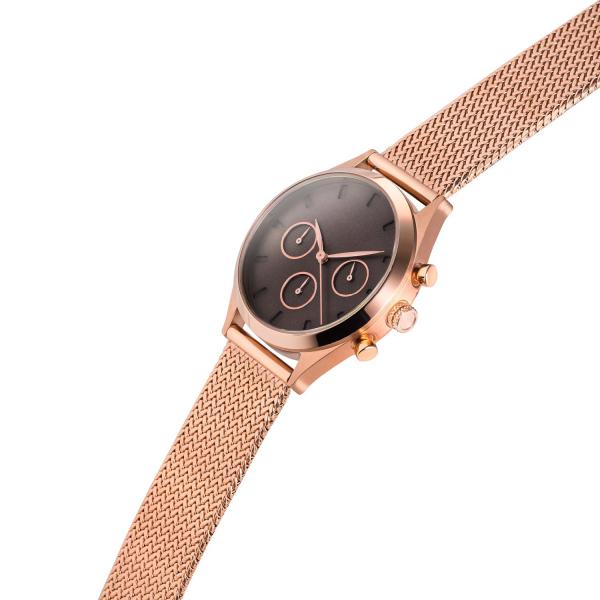 Double Dial Rose Gold Ladies Watch With Black Face , Waterproof Watches For Women